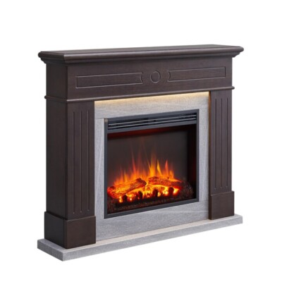 Legion Wenge & Grey Stone Mantle Electric Fireplace with Mood Light