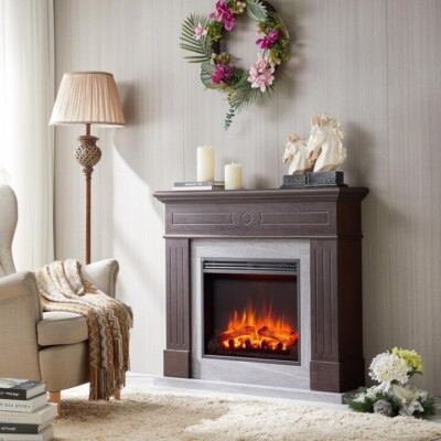 Legion Wenge & Grey Stone Mantle Electric Fireplace with Mood Light - Image 2