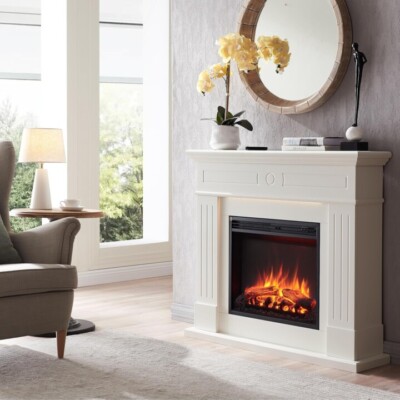 Legion White Mantle Electric Fireplace with Mood Light - Image 2